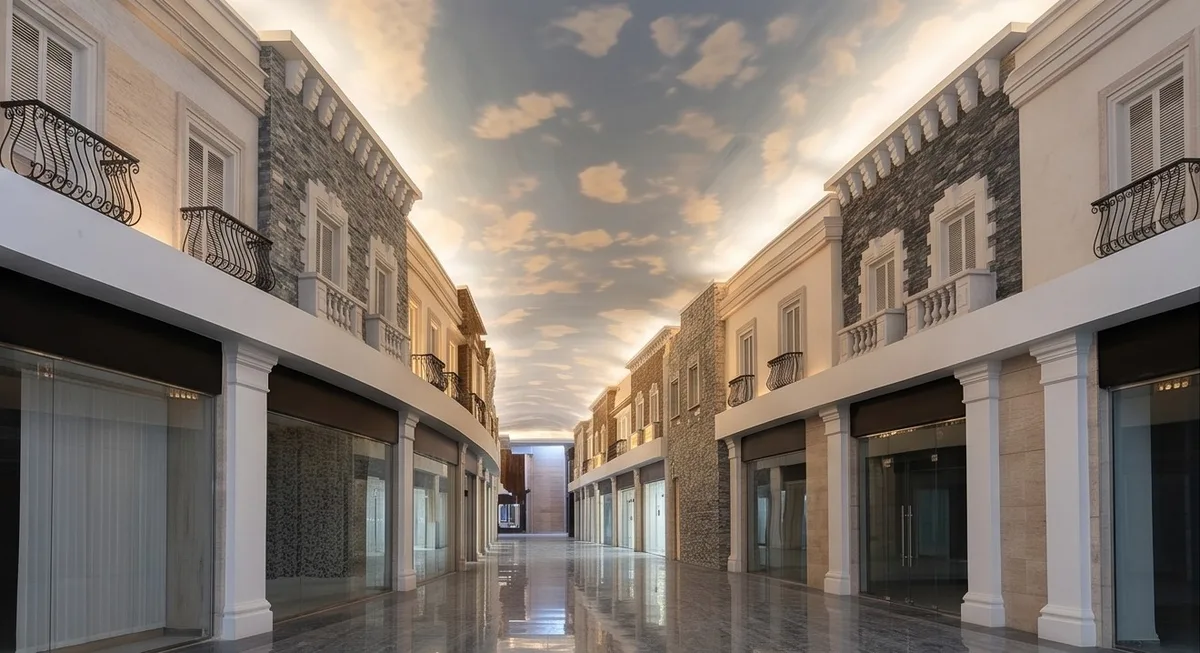 ماسة مول — واجهات تراثية وأعمال حجرية داخلية.